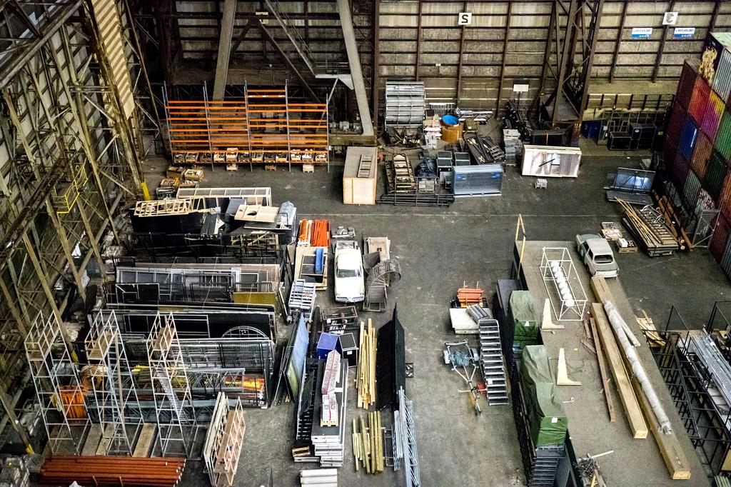 Warehouse shelves stocked with goods